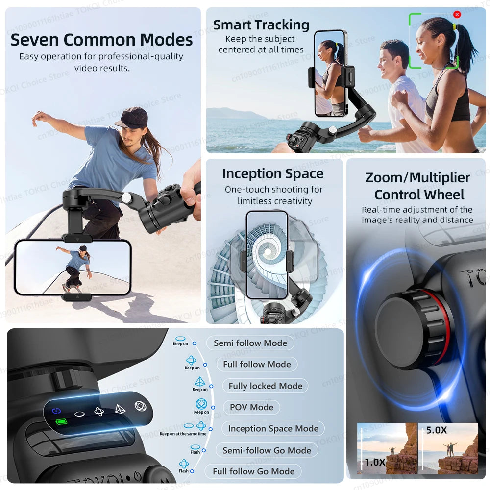 3-Axis Smartphone Gimbal Kit with Tripod and LED Light