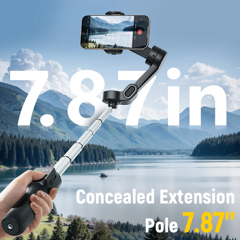 Travel Gimbal Kit with Selfie Stick for iPhone Android Black