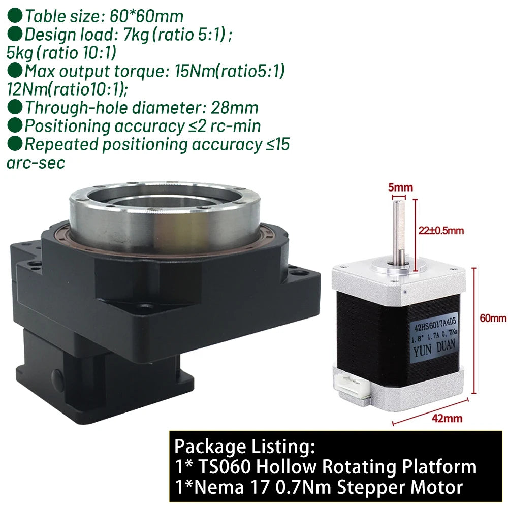 10:1 Precision Hollow Rotary Positioner for NEMA23 Motors