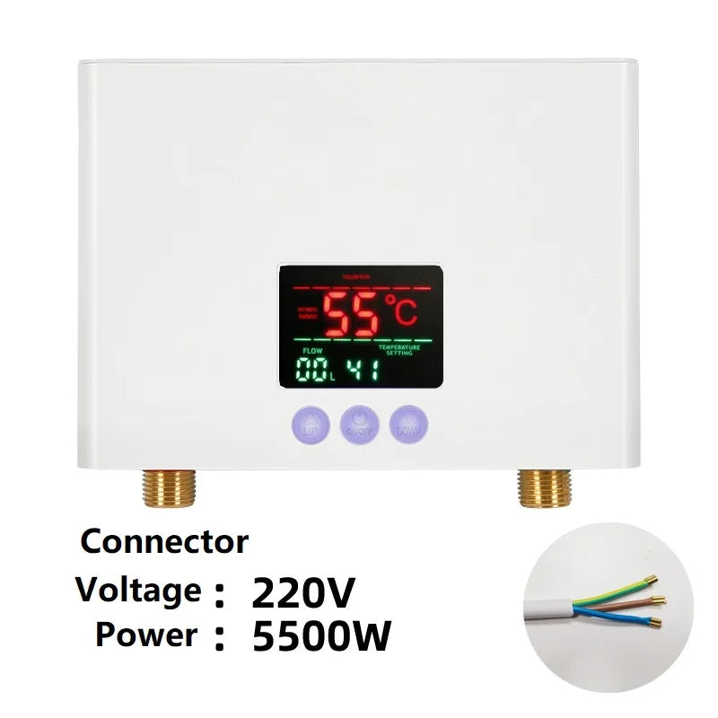 White Tankless Water Heater 5500W Quick Heating