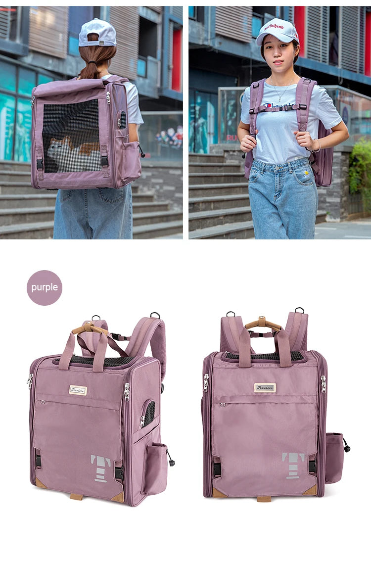 Portable Pet Travel Carrier Bag Breathable Design Purple
