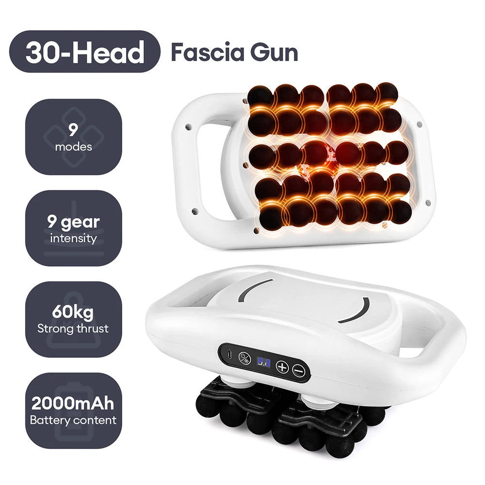 White 30 Head Percussion Massage Gun for Muscle Recovery