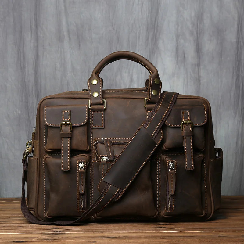 Dark Brown Retro Leather Travel and Work Briefcase