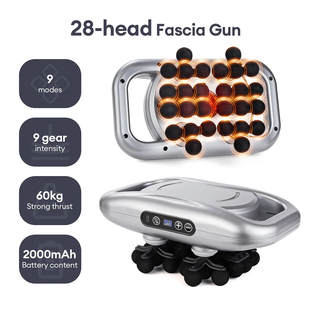 Silver 28 Head Deep Tissue Massage Gun for Full Body