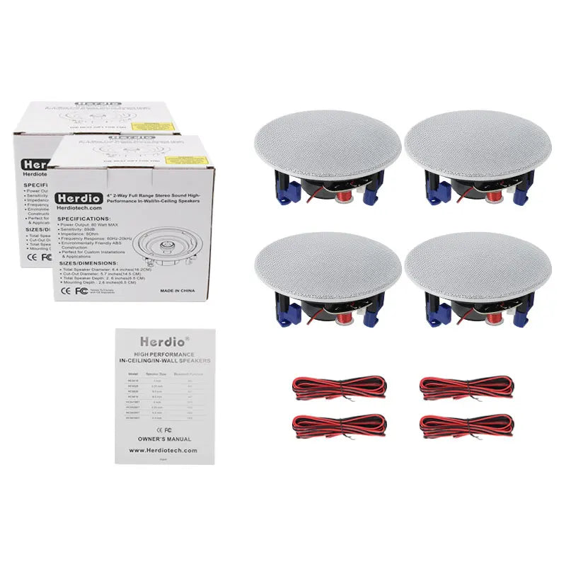 Home Flush Mount Ceiling Speakers 4-Pack Bathroom Living Room