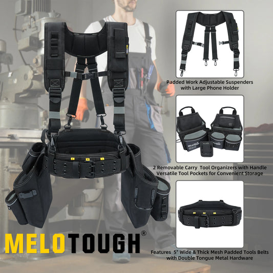 Heavy Duty Tool Belt and Suspenders Set with Tool Pouch