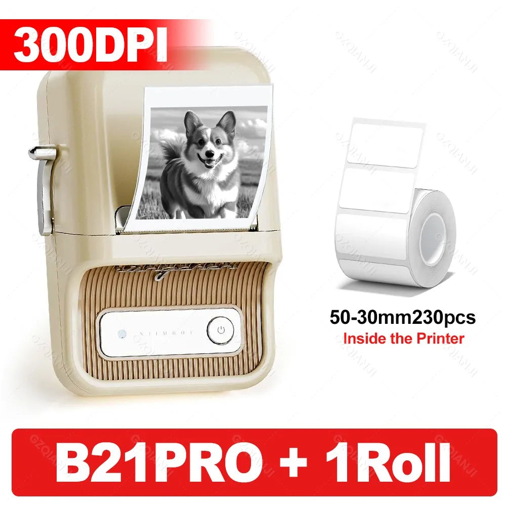Portable Thermal Label Printer 300dpi White with Labels
