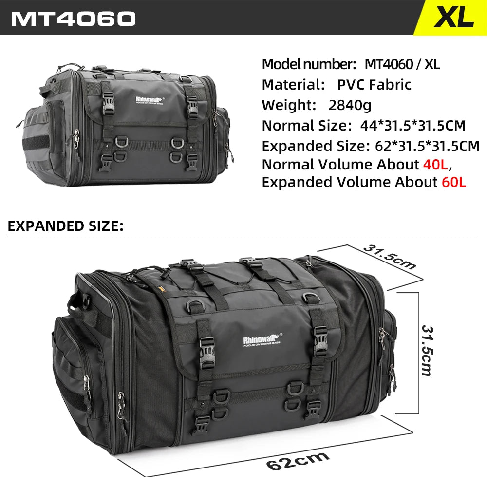 Expandable 40–60L Motorcycle Tail Rack Bag