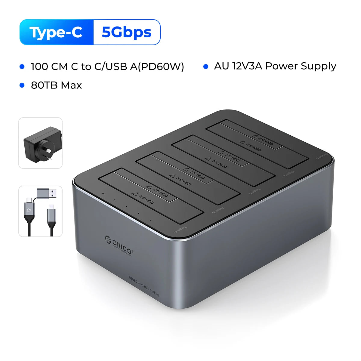 4 Bay USB-C HDD Docking Station with Offline Clone