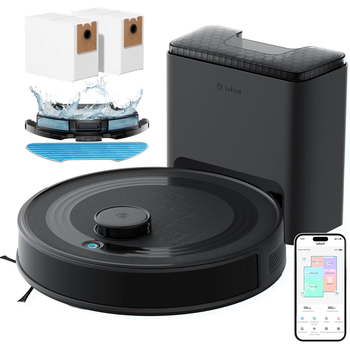 Smart Robot Vacuum Mop 6000Pa Obstacle Avoidance Black