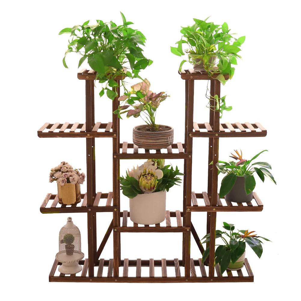 Portable Wooden Plant Shelf with Multiple Tiers and Height