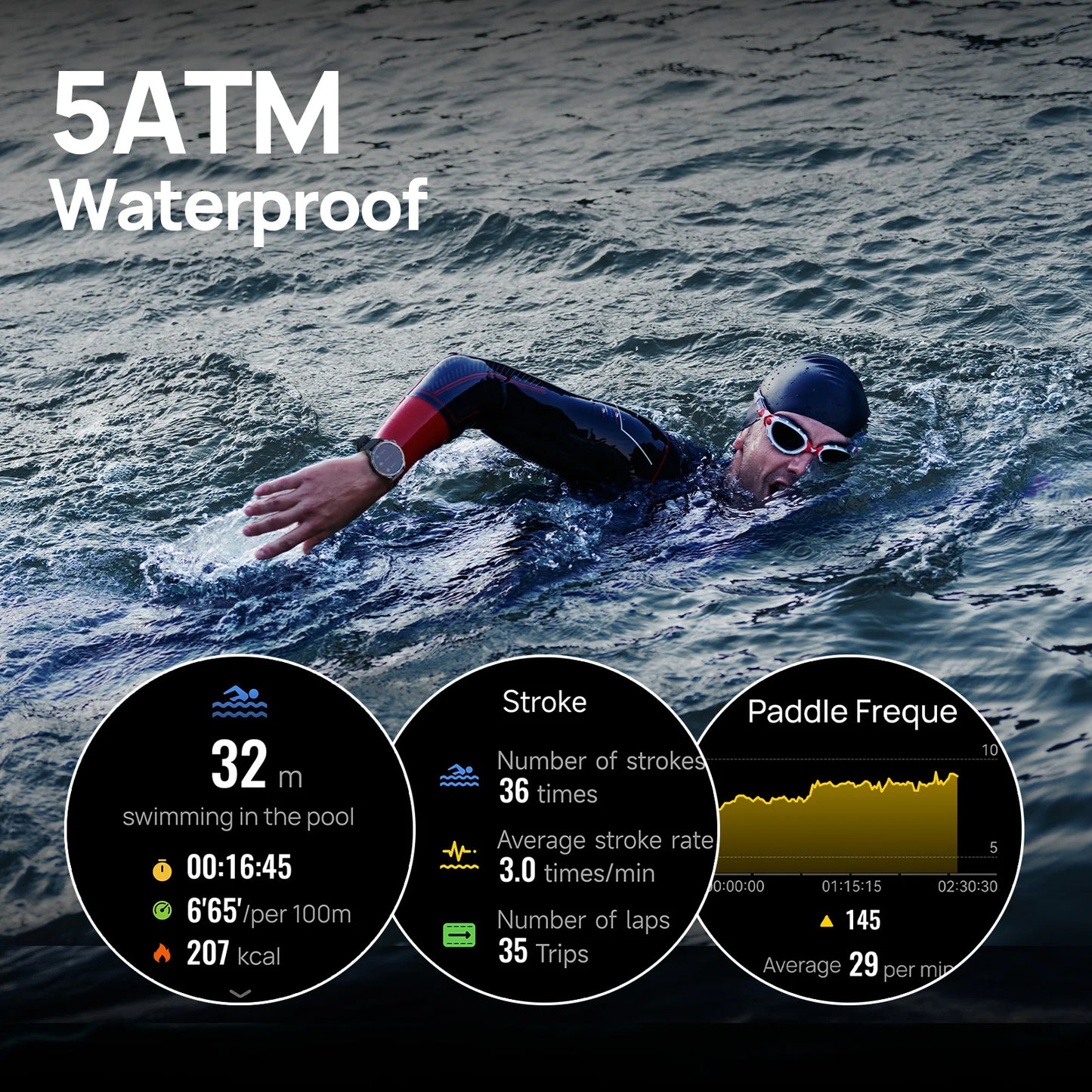 Dark Gray Waterproof Smartwatch with Bluetooth Calling