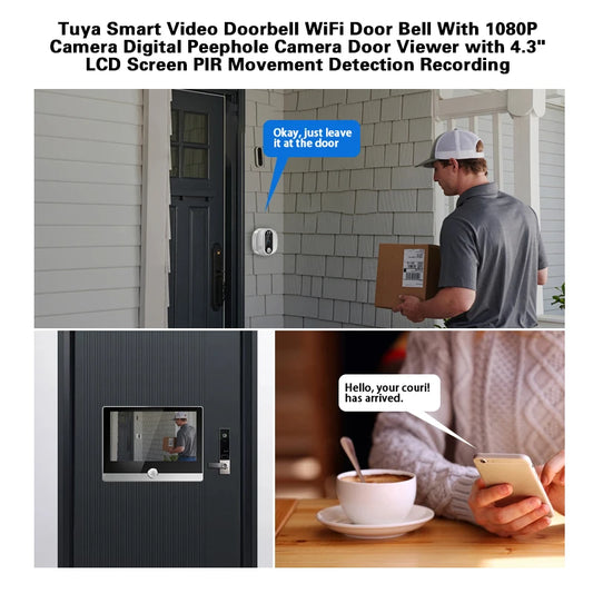 Wireless Peephole Camera Doorbell 4.3" Screen with 128GB