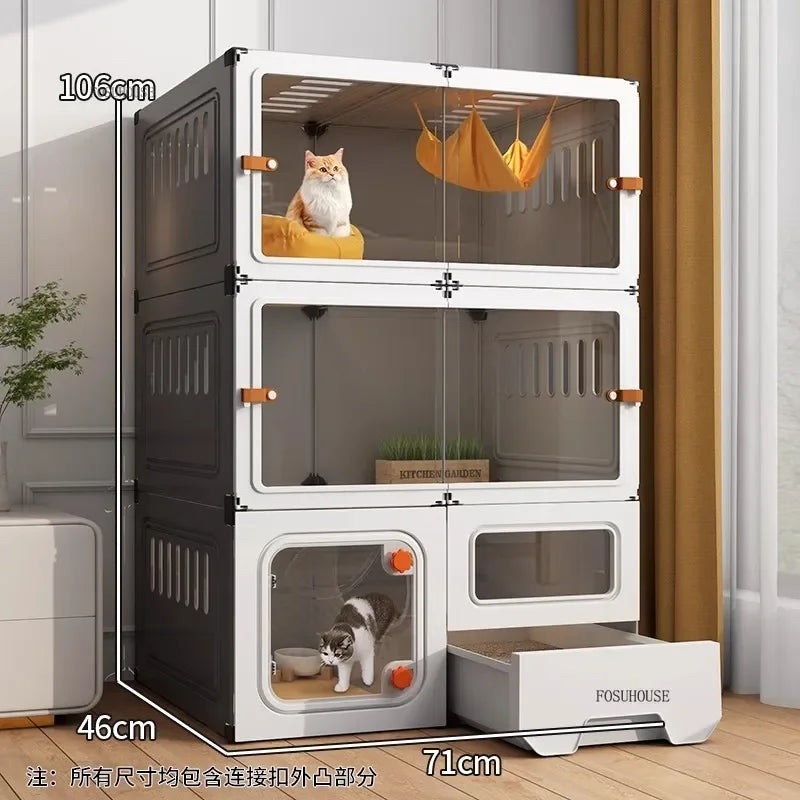 Modern 3-Level Cat Cage Indoor House Black