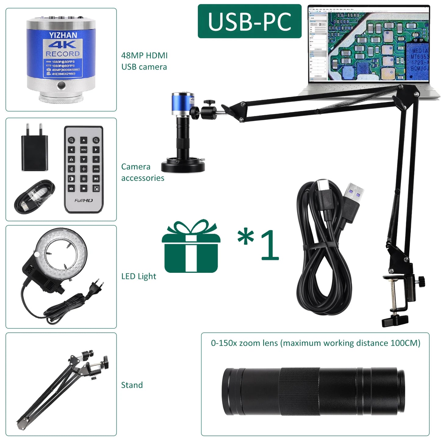 150X 4K Electronic Microscope HDMI USB Industrial Camera