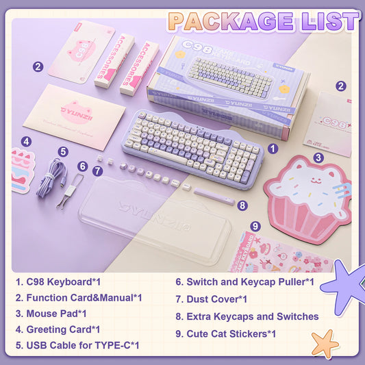 Hot-Swap 99-Key Wireless Mechanical Keyboard Candy Purple