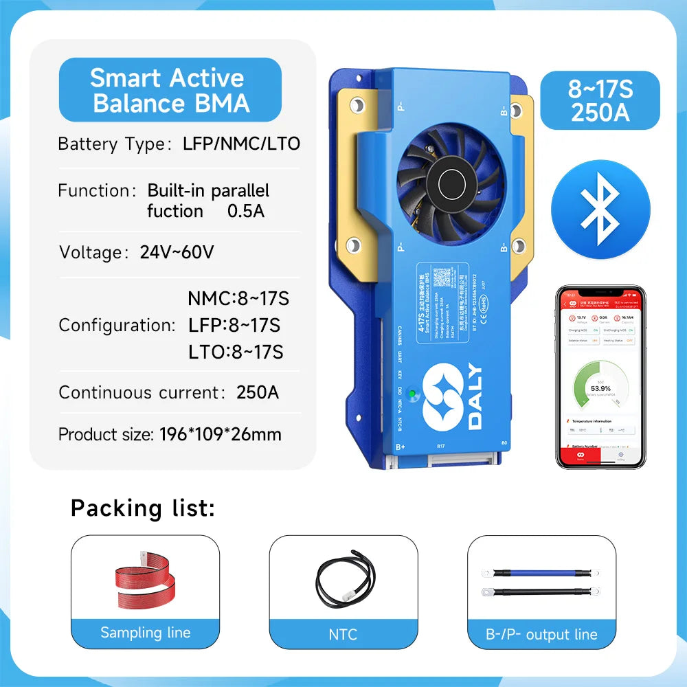Bluetooth 8-17S 250A BMS with Active Balancing