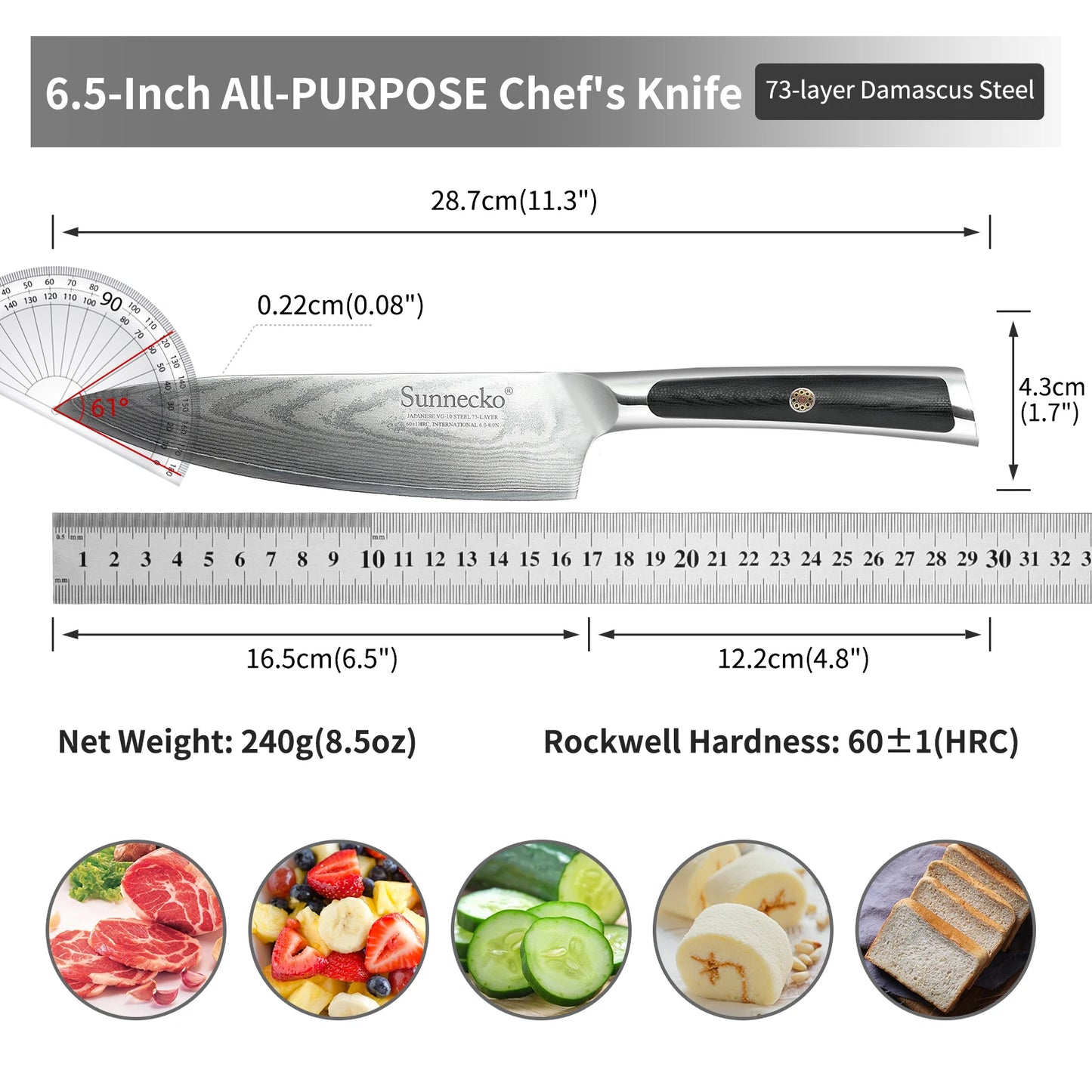3-Piece Damascus Steel Kitchen Knife Set for Cooking