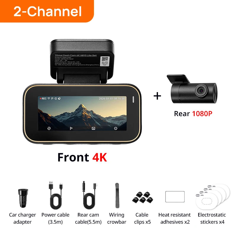 4K Dual Channel Dash Cam GPS WiFi 6 HDR