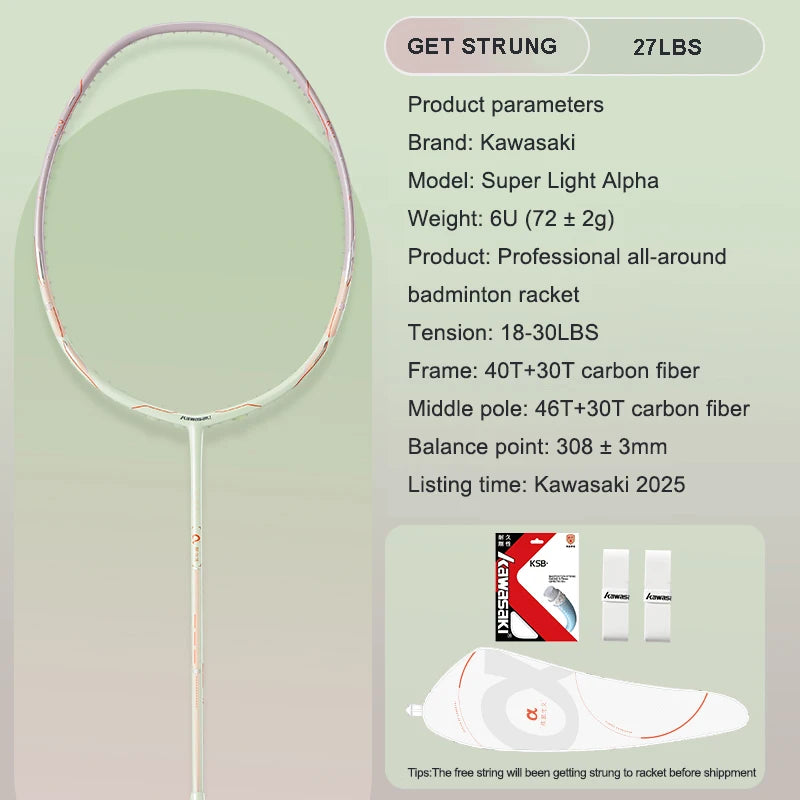 Flexible 6U Carbon Badminton Racket 27LBS Green