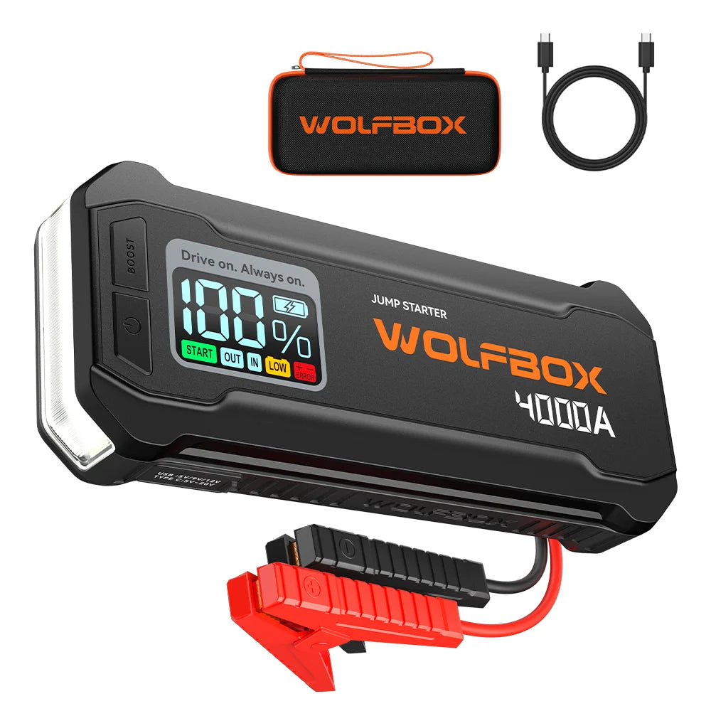 Portable 4000A Jump Starter 12V Battery Booster 24000mAh