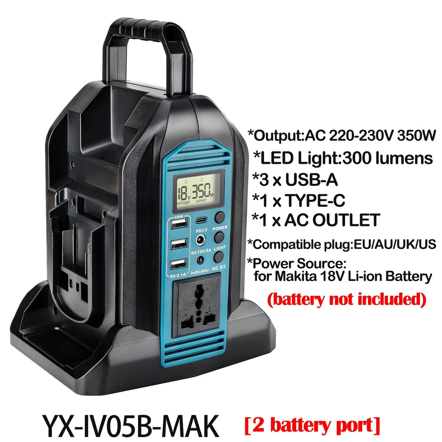 Compact 350W Pure Sine Inverter for 18V Battery Power