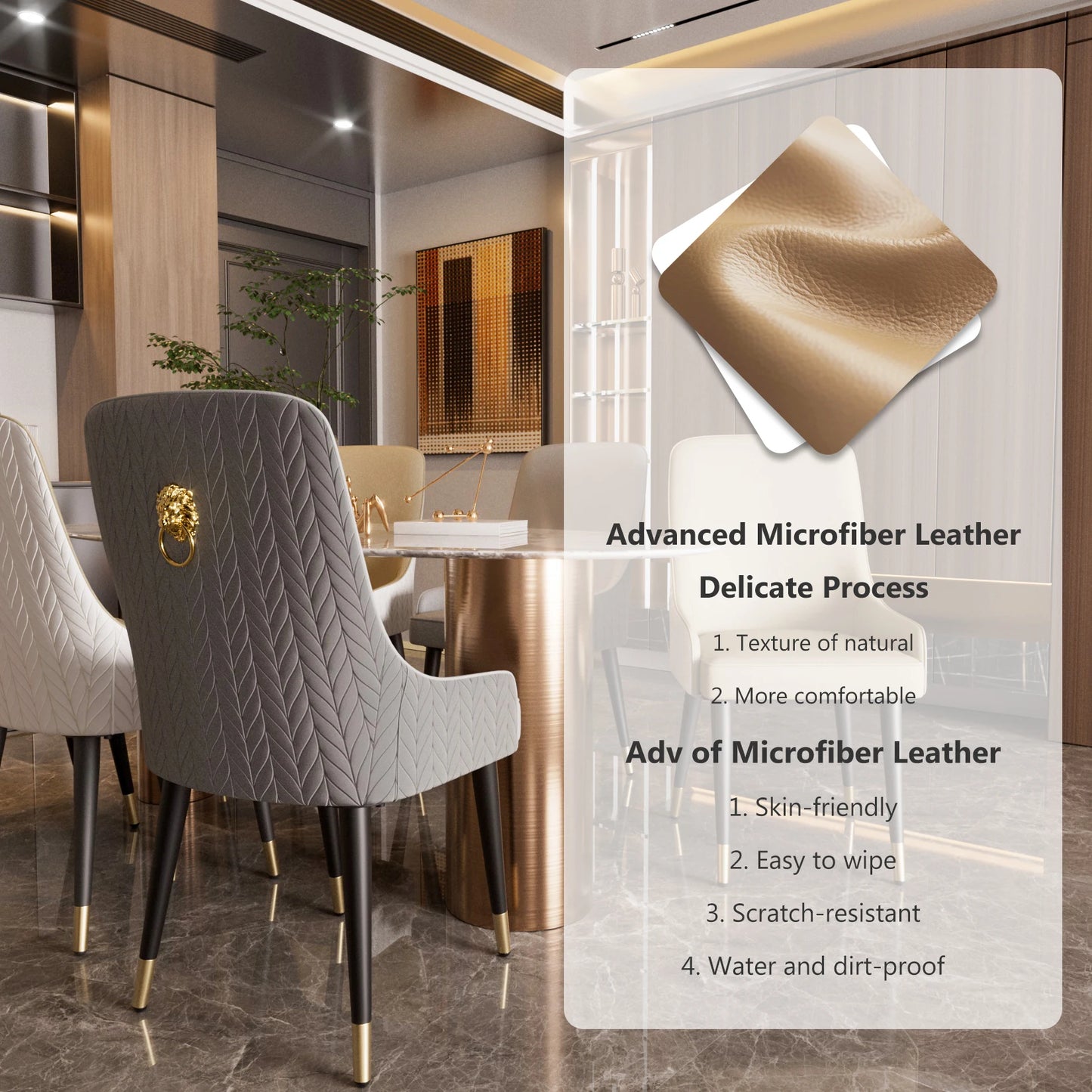 2pcs Grey Microfiber Leather Chairs for Kitchen or Dining