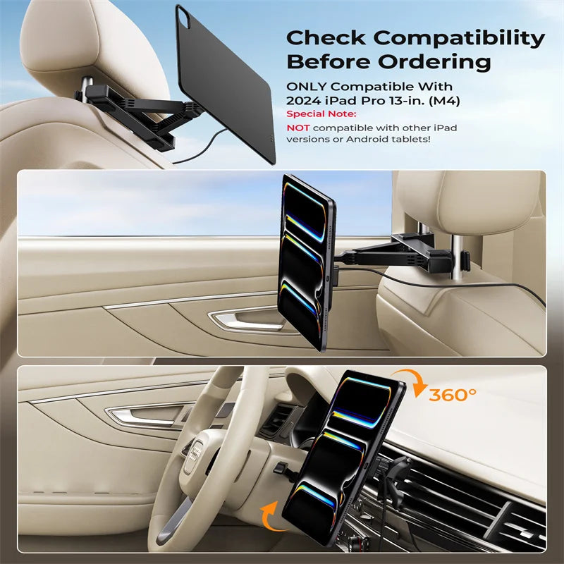 Magnetic iPad Car Mount Charging Stand 13in Pro Holder
