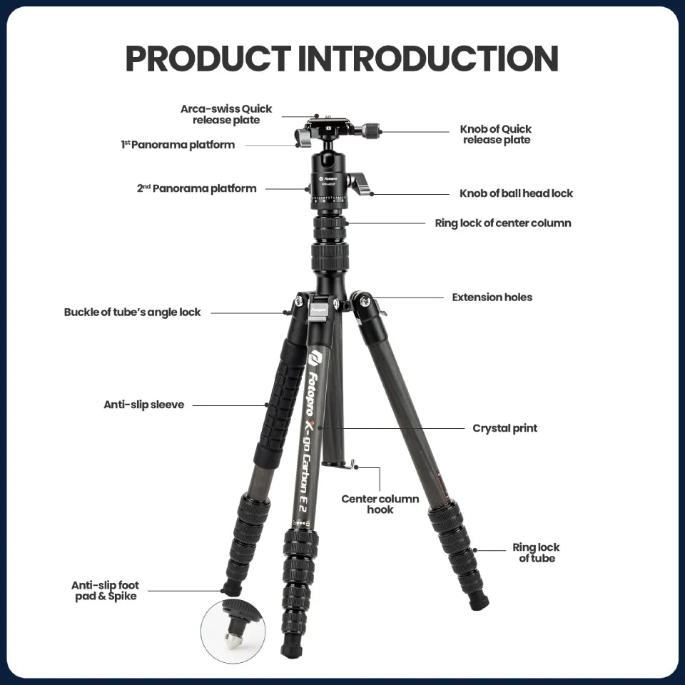 Portable Carbon Fiber Camera Tripod 151cm with Monopod Black