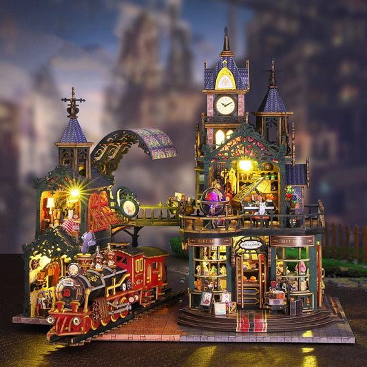 Wooden Secluded City Dollhouse Kit with Furniture and Cover