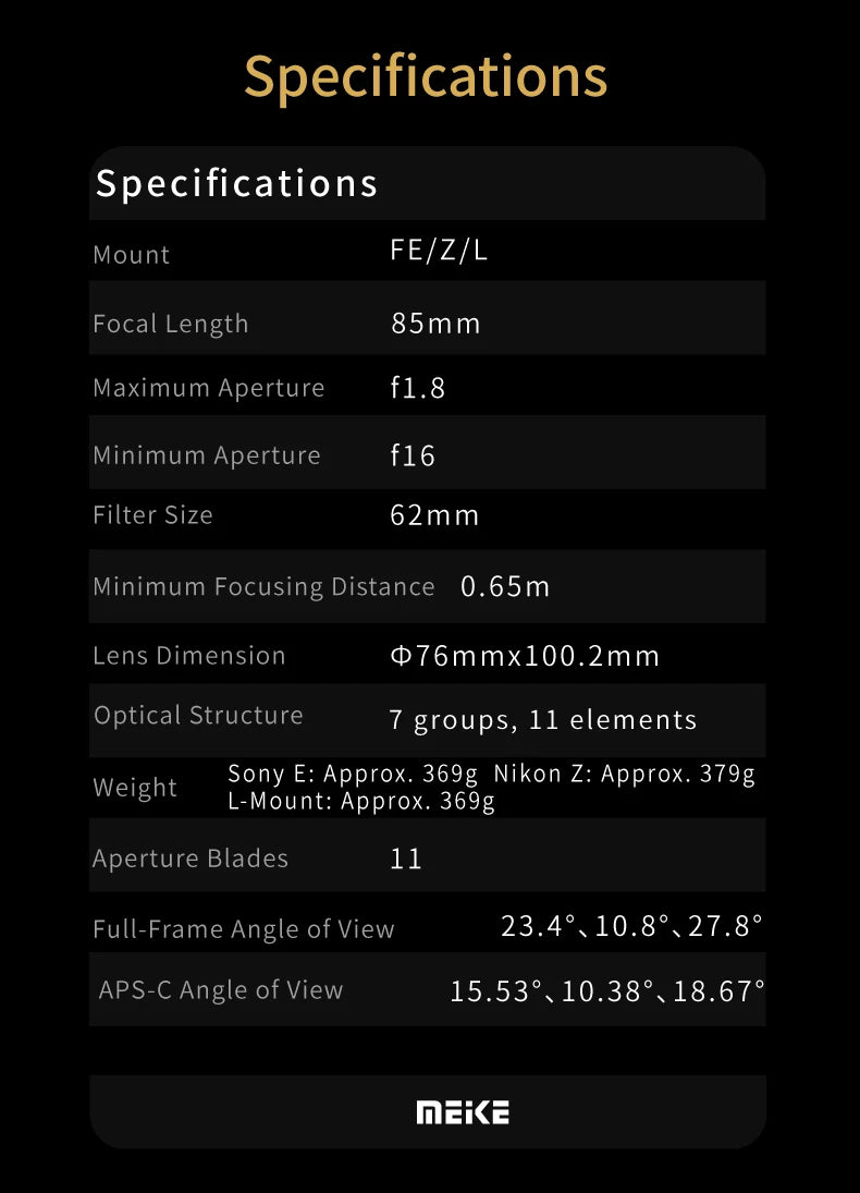 85mm F1.8 Telephoto Portrait Lens for Sony Cameras