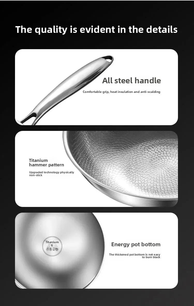 32cm Titanium Wok Flat Bottom Non-Stick Pan with Steamer