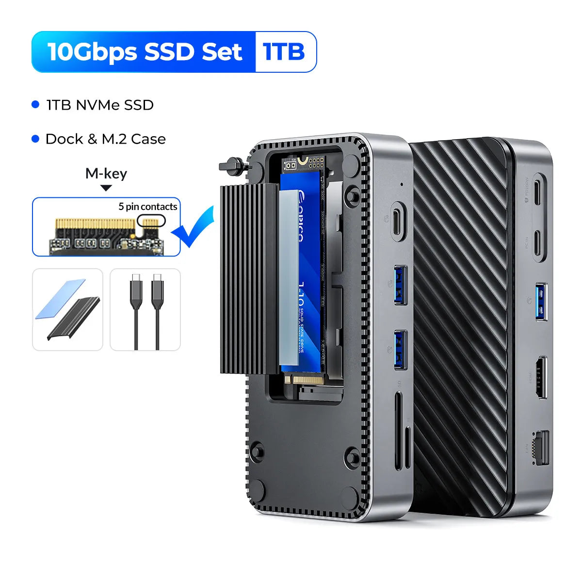 ORICO 1TB NVMe SSD Enclosure Dock with HDMI and Cooling Fan
