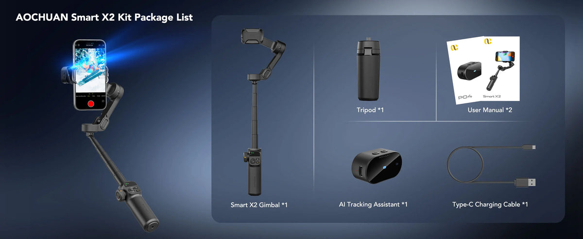 Smart AI Smartphone Gimbal with Built-In Extension Rod