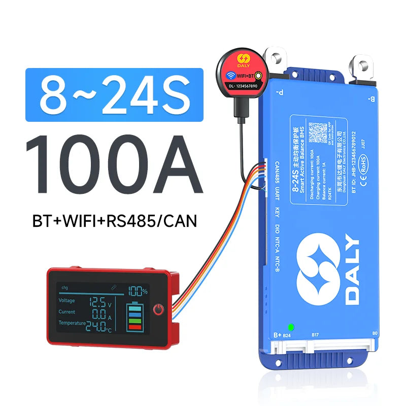 100A 8-24S Battery Management System with 3LCD