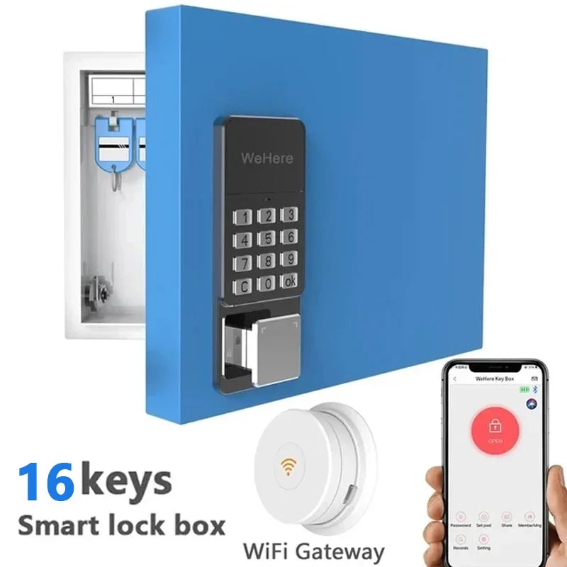 App Controlled 16-Key Wall Mounted Safe Blue