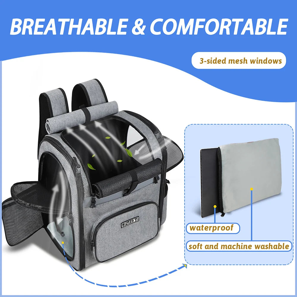 Travel Pet Backpack Breathable Carrier with Sturdy Frame Grey