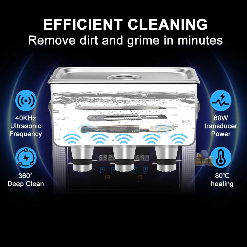 1.3L Ultrasonic Cleaner 120W Heating Timer 40kHz