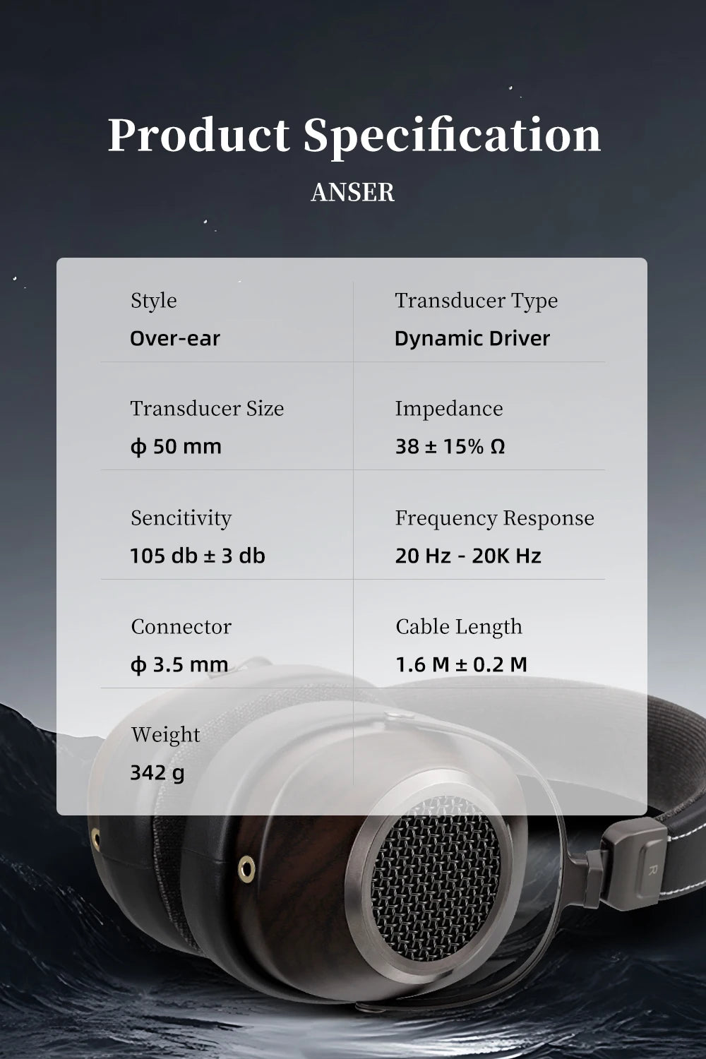 High-Fidelity Open-Back Wooden Headphones 50mm Dynamic Driver