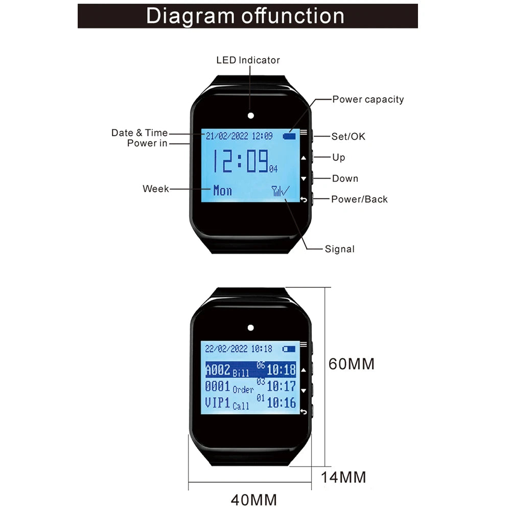 Wireless Restaurant Pager System with 20 Call Buttons