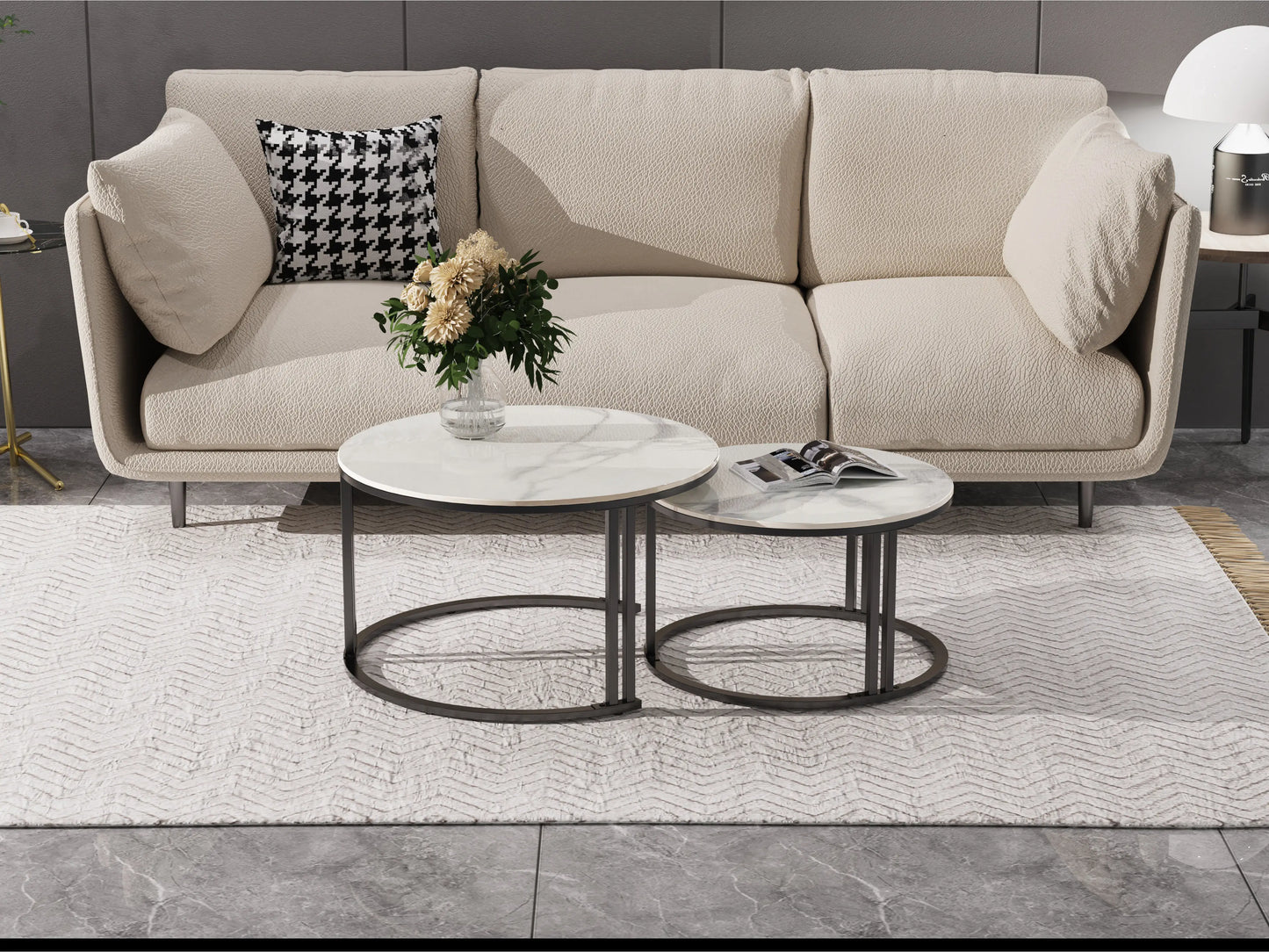 2-Piece Round Nesting Coffee Table Set with Stone Top