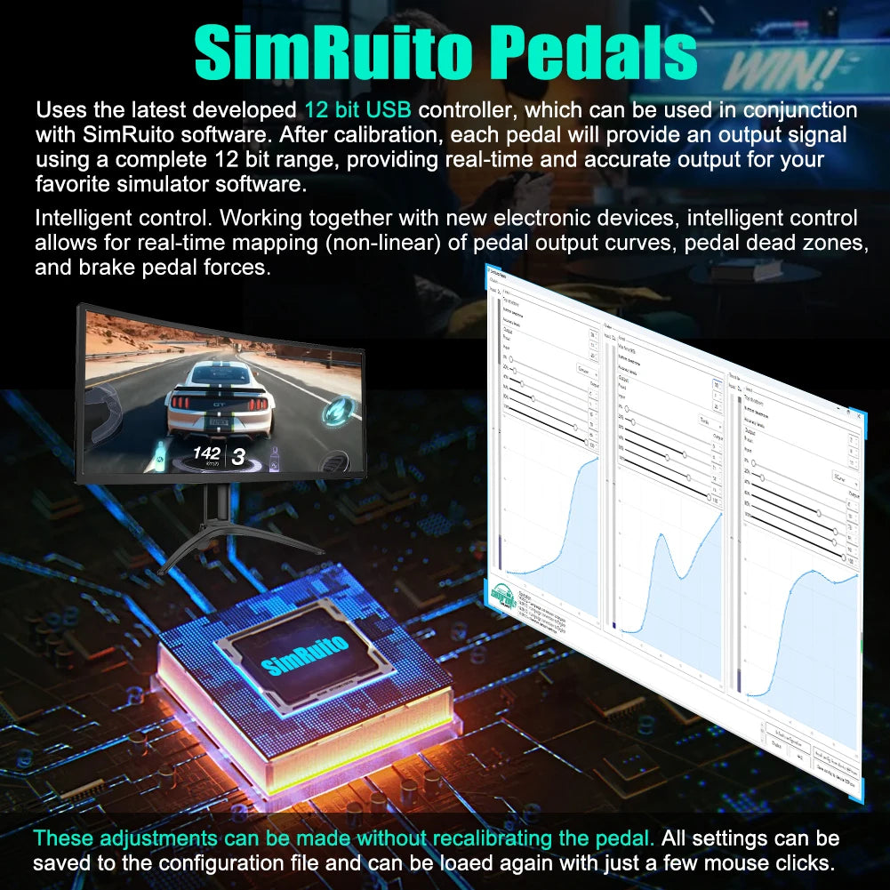3-Pedal Racing Simulator Set with Sturdy Baseplate