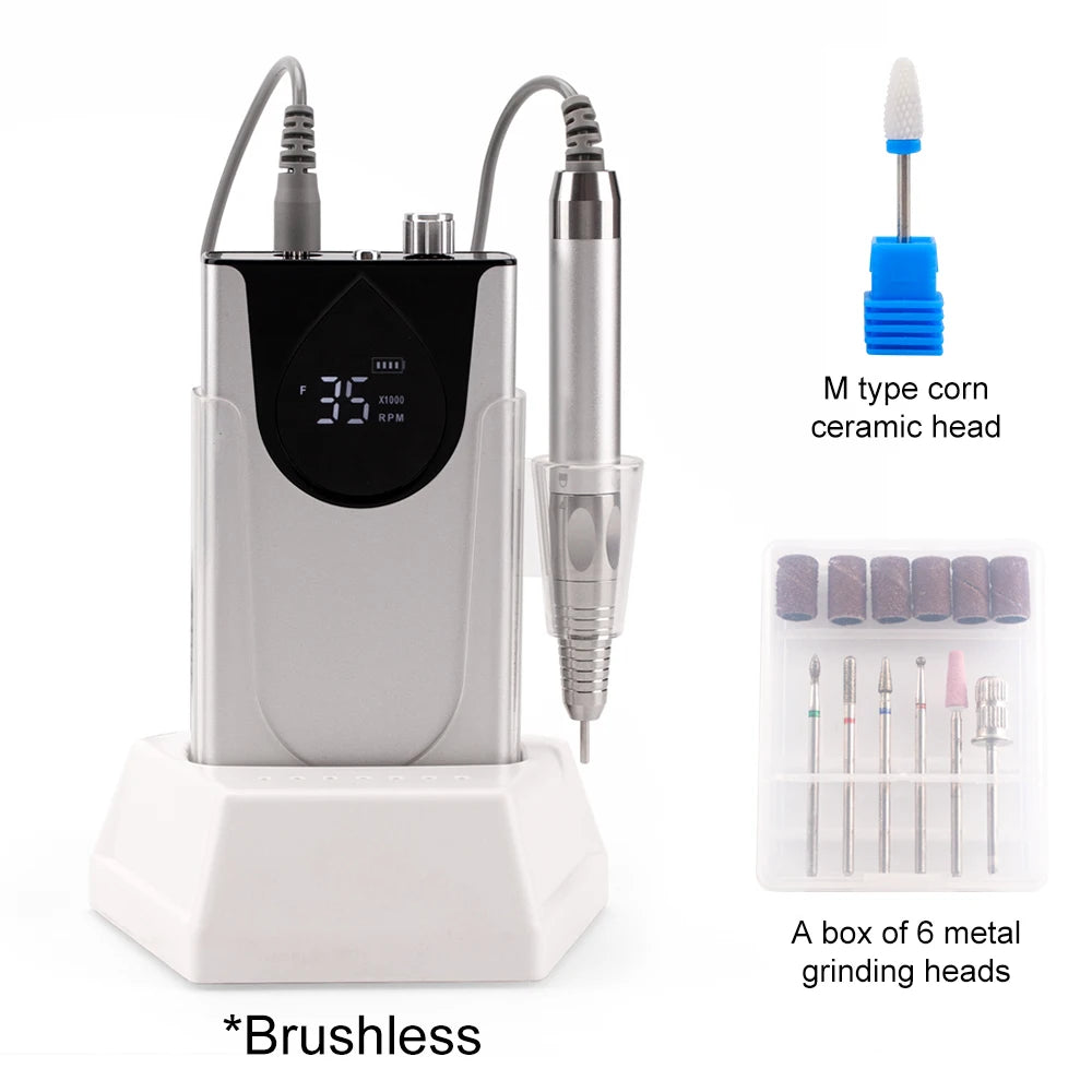 Compact Silver Aluminium Nail Drill with Charging Dock