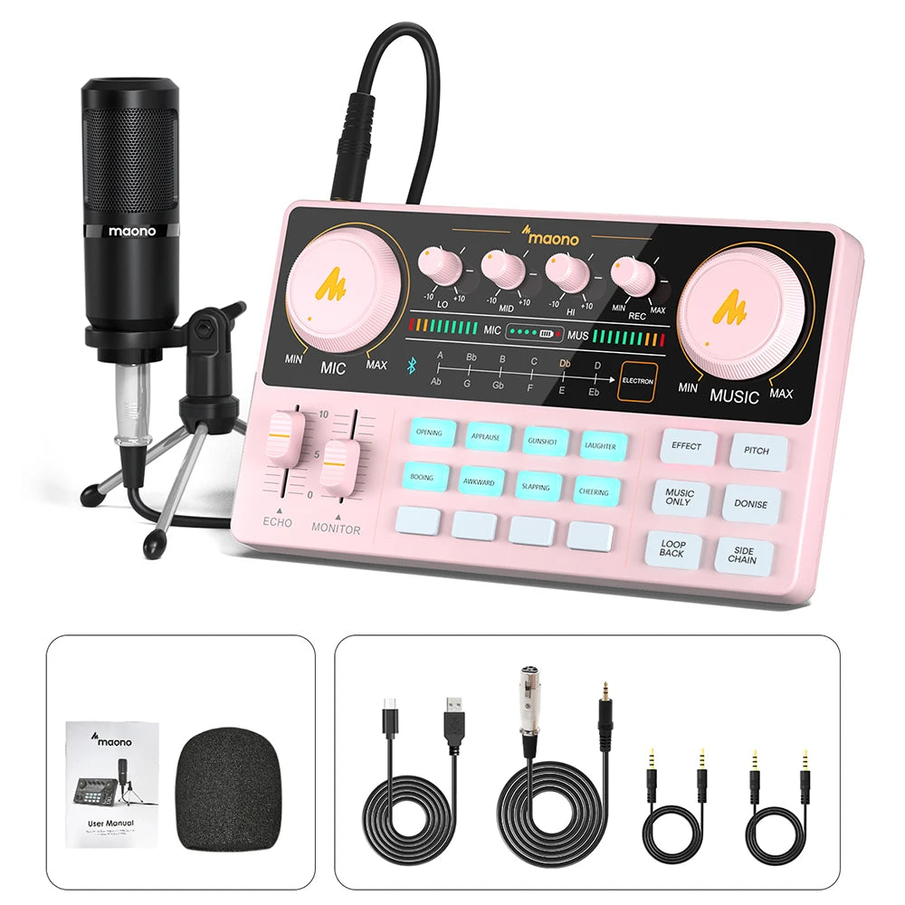 Smart Pink Audio Mixer with Mic Podcast & Recording Pack