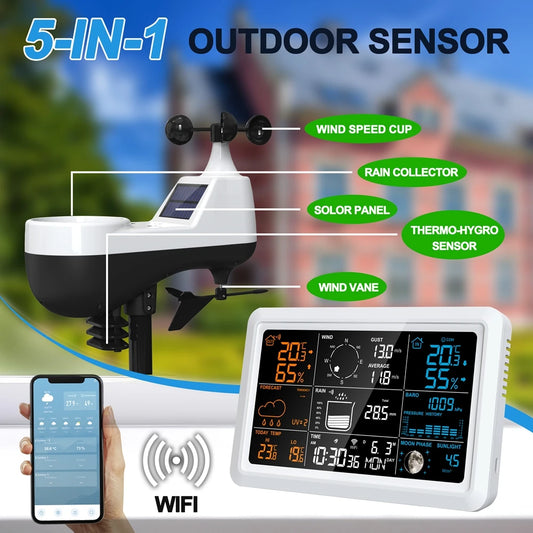 White Wireless Weather Station with Solar Sensor and Forecast