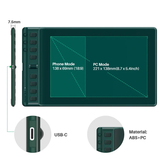 Huion Inspiroy 2 Wireless Green Drawing Tablet with 8 Shortcut Keys