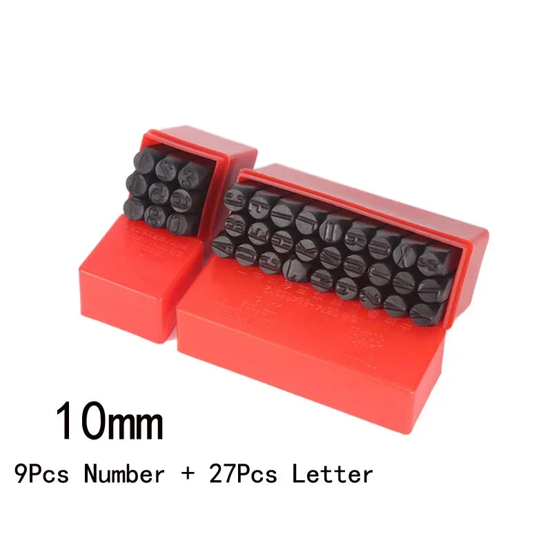 36-Piece 10mm Metal Alphabet & Number Punch Set