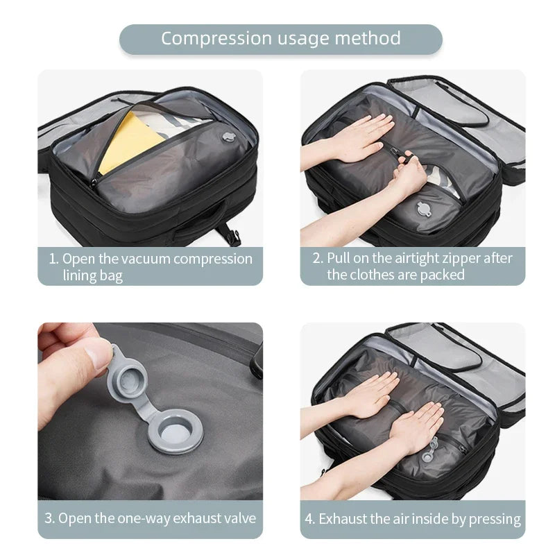 Vacuum Compression Travel Laptop Backpack 17 Inch with Pump