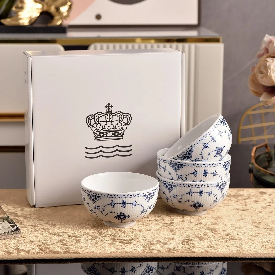 4.5in Blue Porcelain Tea Cup Set 4pcs