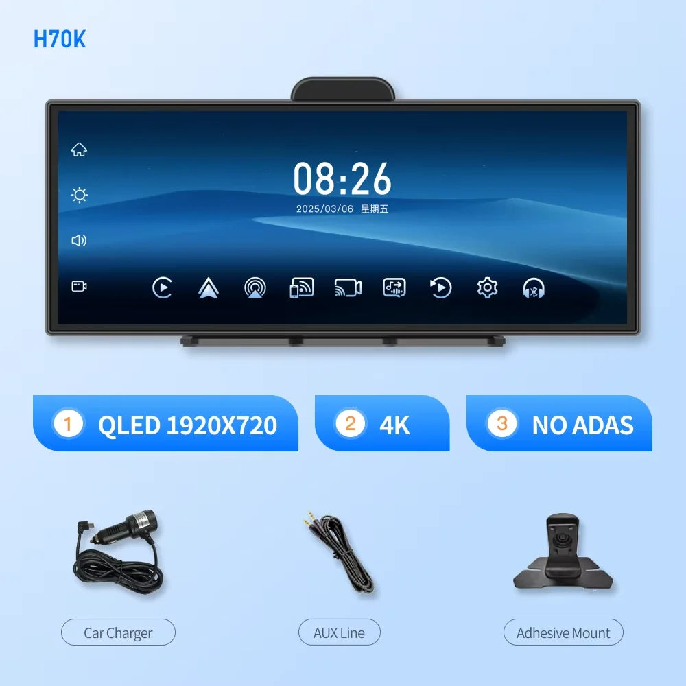 11.4-Inch 4K ADAS Dash Cam with CarPlay & Android Auto